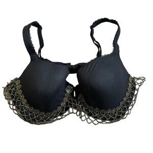 Victoria's Secret Black Bra Demi Womens 34D Black Lace Embellished Witchy Sexy